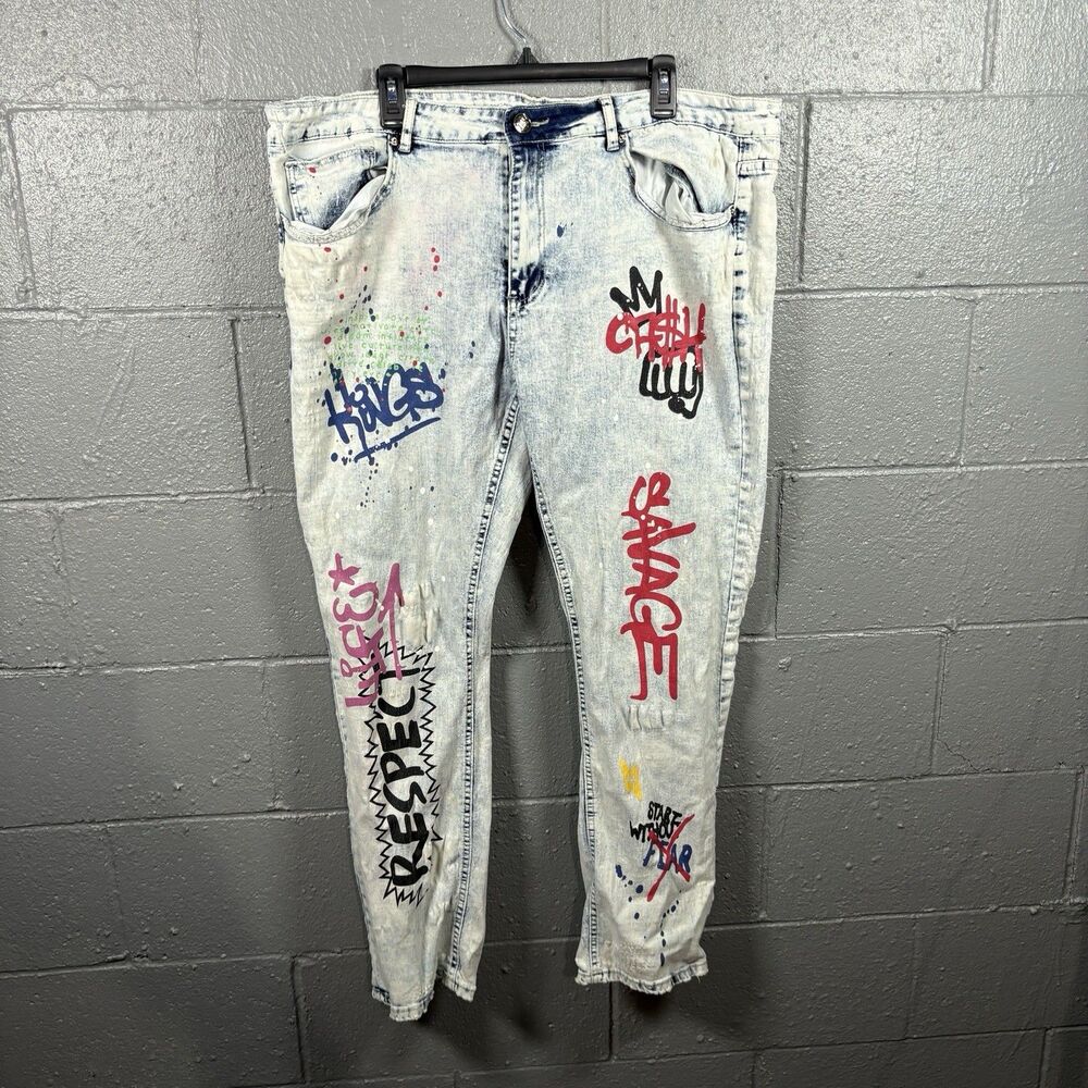 Argonaut Nation Graphic Jeans Mens 42x32 Painted Graffiti Streetwear Denim